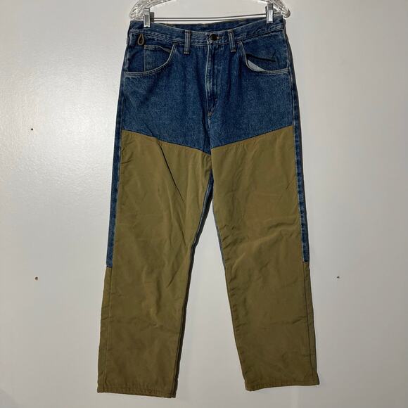 Vintage WRANGLER Rugged Wear Colorblock Blue Workwear Pants Men’s Size 34X30 - Picture 1 of 7